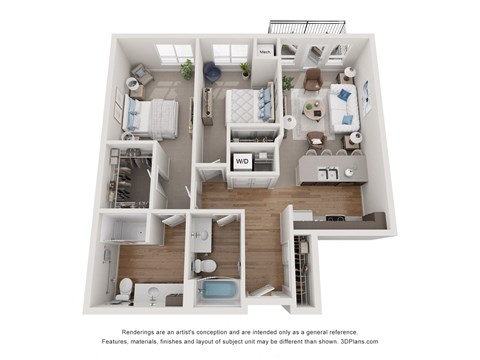 Floor plan for 2 beds, 2 baths, 1009 sqft
